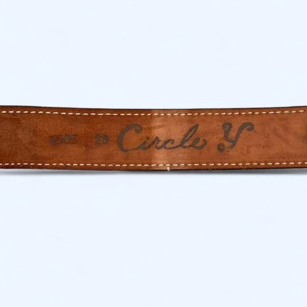 Circle Y Kids Brown Floral Tooled Leather Western Belt Size 28 Brass Buckle